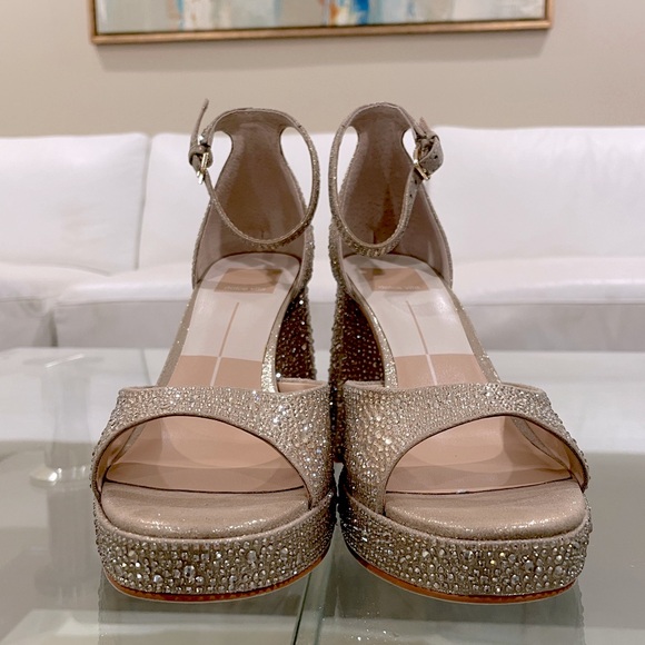 NWT DOLCE VITA champagne gold platform 4 inch heels sparkle rhinestone 7.5 - Picture 5 of 14